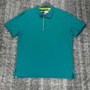 Robert Graham Mens XL Classic Fit Teal Golf Polo Shirt Cotton Blend